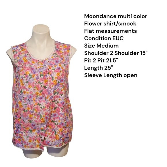 Vintage Moon Dance Sz Med  Sleeveless Top Artist Smock Vest Pearl Snap Pockets - Picture 2 of 5